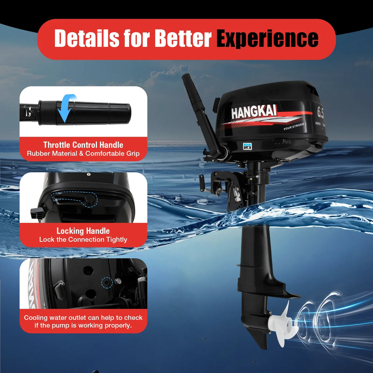 LOYALHEARTDY Outboard Motor 6.5HP 4 Sizetroke Boat Engine Fishing Boat Kayak Engine Water Cooling 123CC