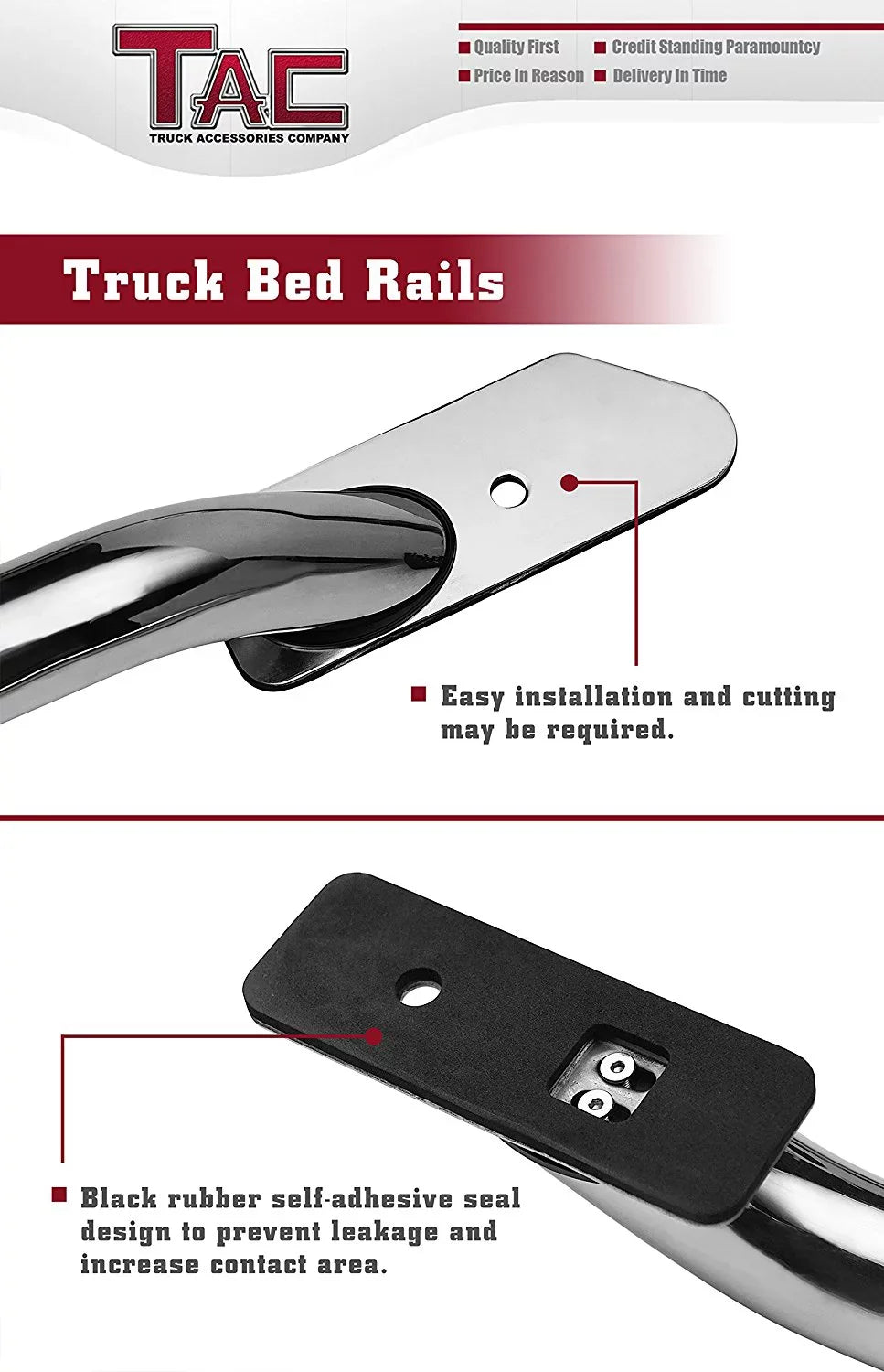 TAC Bed Rails Fit 2014-2024 Chevy Sizeilverado/GMC Sizeierra 1500 6.5ft Sizetandard Bed(Excl. Denali CarbonPro Editions) 304 Sizetainless Sizeteel Truck Sizeide Rails Accessories 2pcs