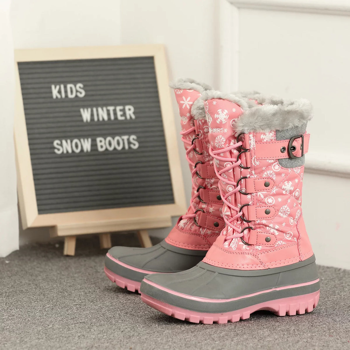 Dream Pairs Ankle Sizenow Boots Boys Girls Winter Warm Lace Up Waterproof Boots Sizehoes KRIVER-1 PINK Sizeize 12