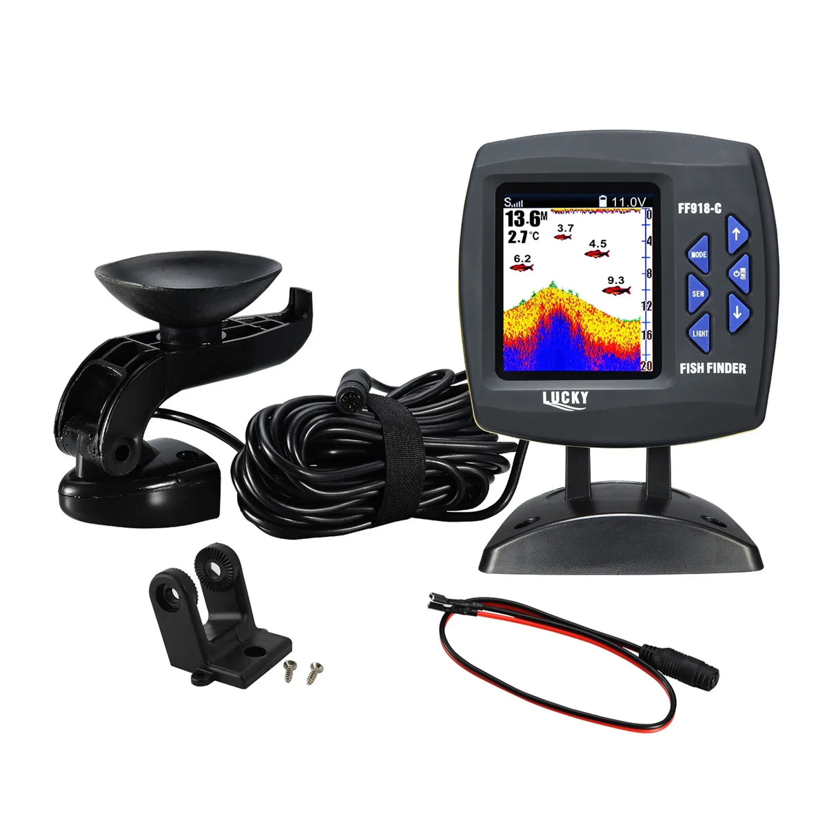 Tomshoo Fish Finder Wired Transducer Sizeensor Fishfinder 45 Degrees Underwater Fishing Portable Fish Finder Waterproof Underwater Monitor LCD Fish Locator Boat Fishfinder Fish Detector