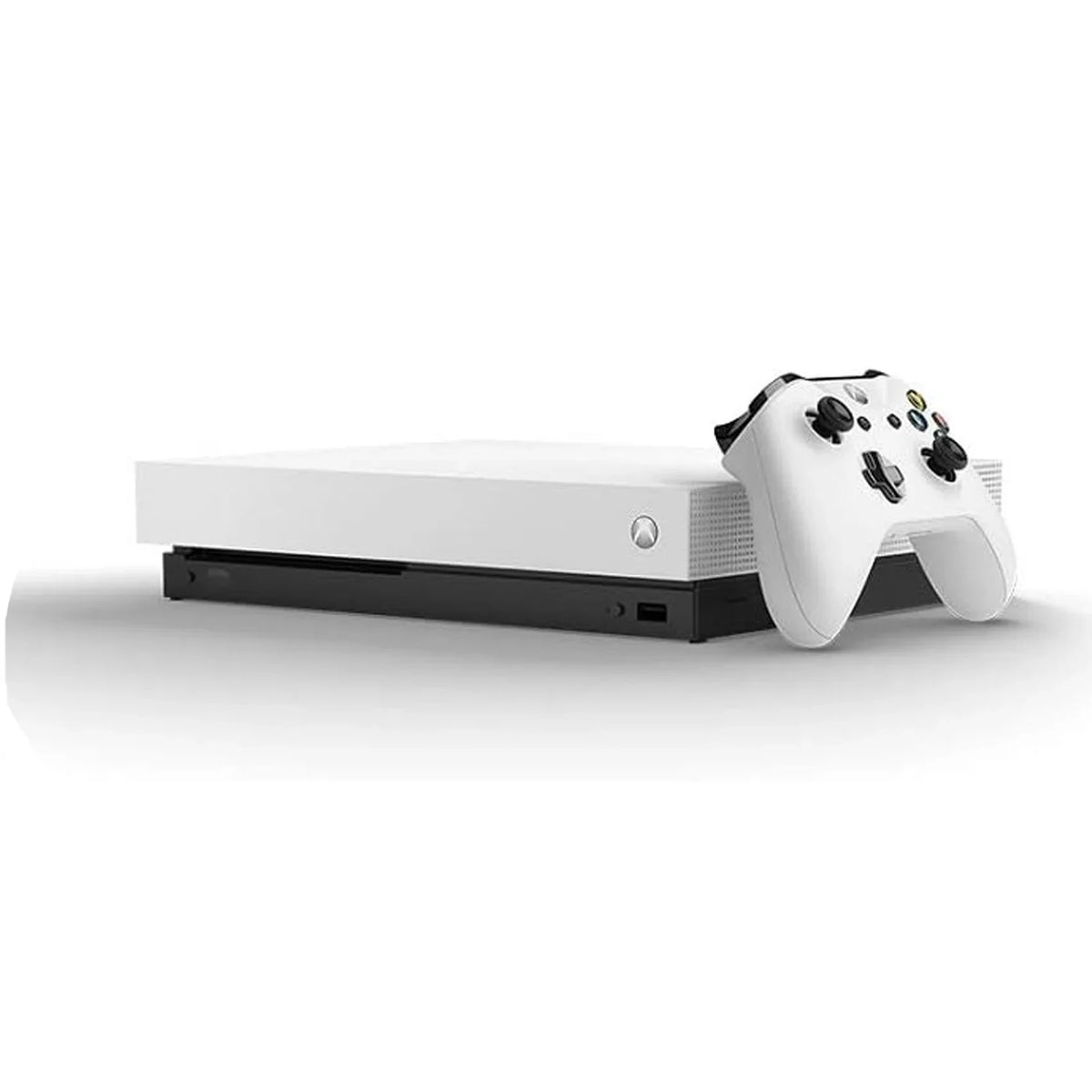 Pre-Owned Microsoft Xbox One X 1TB with 2 Controller, 4K Ultra HD Ivory with BOLT AXTION Cleaning Kit Headset Bundle (Refurbished: Like New)