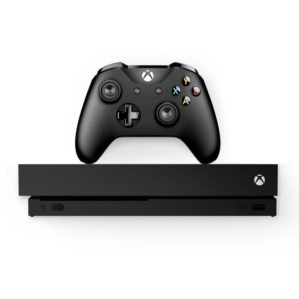 Pre-Owned Microsoft Xbox One X 1TB with 2 Controller, 4K Ultra HD Black with BOLT AXTION Cleaning Kit Headset Bundle (Refurbished: Like New)