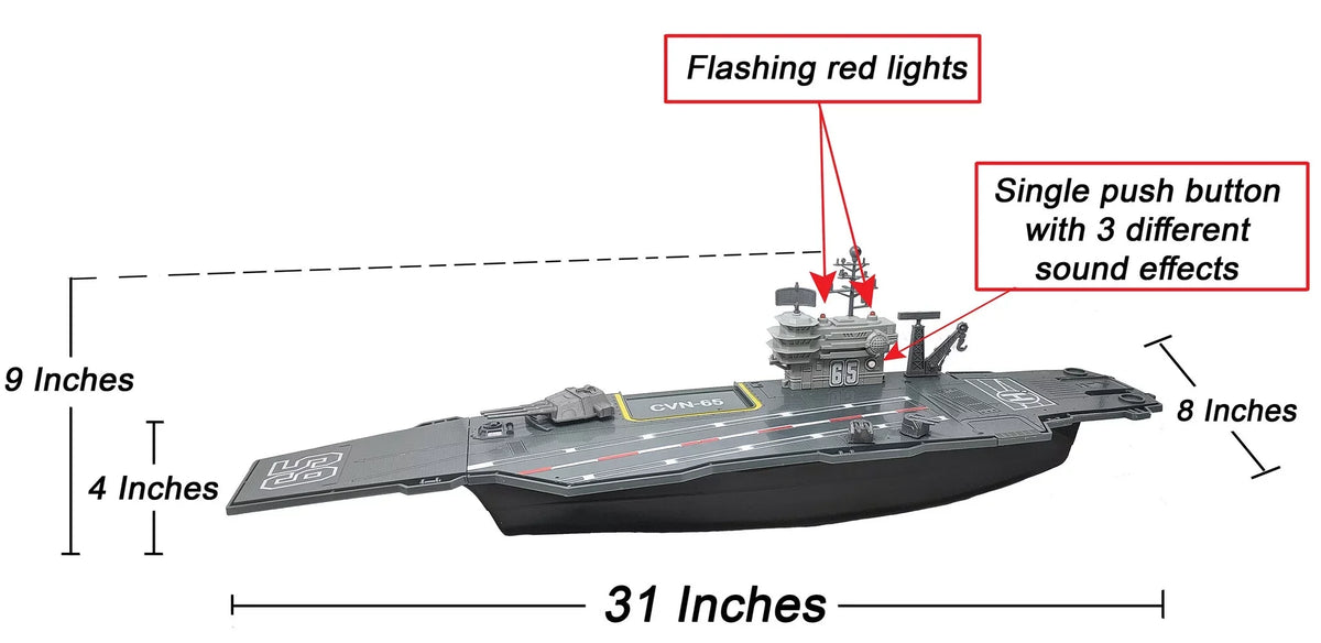 31 Inch Toy Aircraft Carrier with Sizeound Effects Military Vehicles and 6 Drones