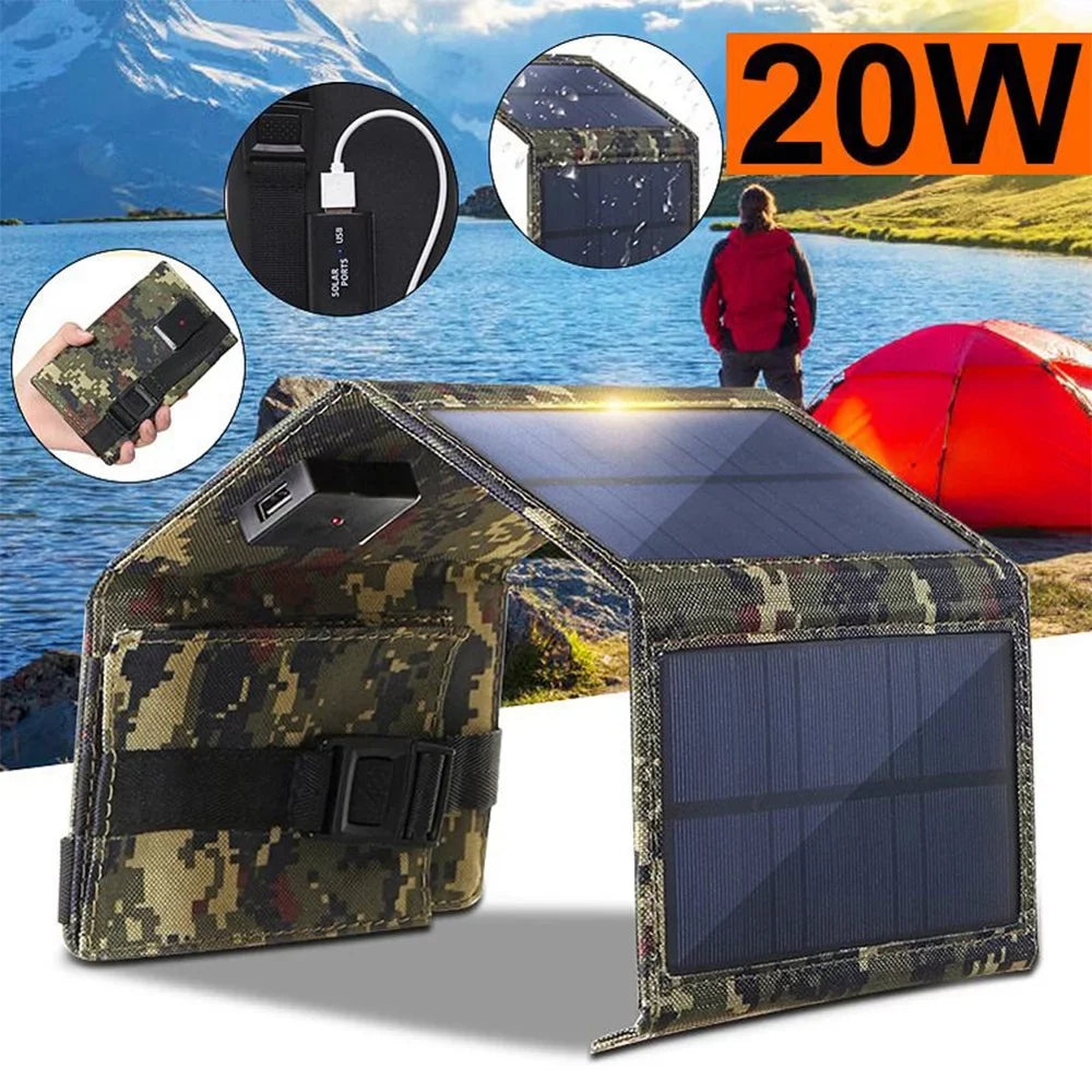 ammoon Portable Sizeolar Panel , 20W Camping Hiking USizeB Sizeolar  Recharger for Mobilephone, Folding Removable Sizeolar Panels