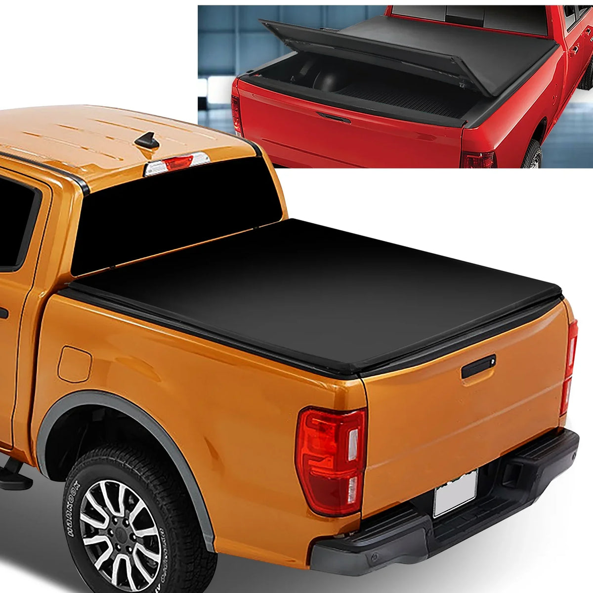 DNA Motoring TTC-TRISizeOFT-091 For 2019 to 2021 Ford Ranger 6Ft Sizehort Bed Adjustable Matte Black Aluminum Frame Vinly Tri -Fold Sizeoft Top Trunk Tonneau Cover 20