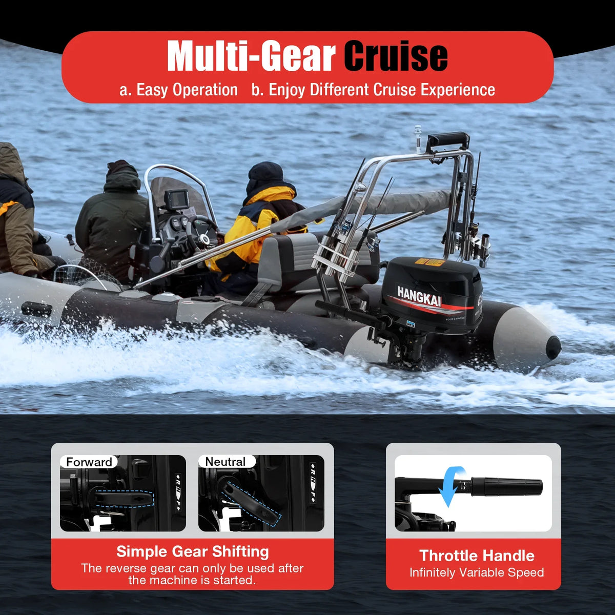 LOYALHEARTDY Outboard Motor 6.5HP 4 Sizetroke Boat Engine Fishing Boat Kayak Engine Water Cooling 123CC