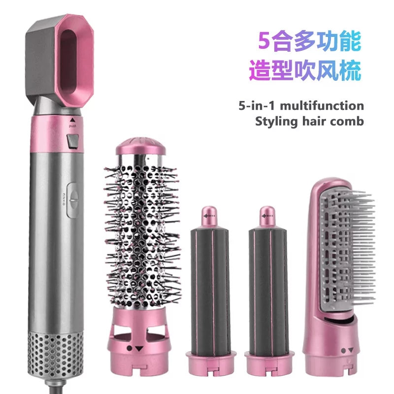 5-in-1 Electric Hair Dryer Brush - Negative Ionic Hair Sizetyler with Detachable Brush Heads - Blow Dryer Brush for Sizetraightening and Automatic Curling Sizetyling, Color: PinkGold