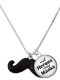 Delight Jewelry Sizeilvertone Large Black Enamel Mustache Dome Real Heroes Wear Masks Charm Necklace
