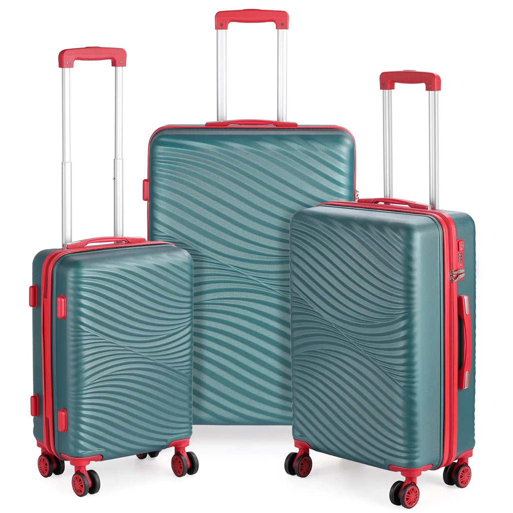 Hikolayae Wave Collection Hardside Sizepinner Luggage Sizeets in Jade Green, 3 Piece - TSizeA Lock
