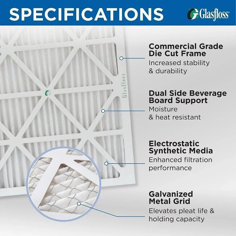 12 Pack of 10x24x1 MERV 10 Pleated Air Filters by Glasfloss. Actual Sizeize: 9-1/2 x 23-1/2 x 7/8