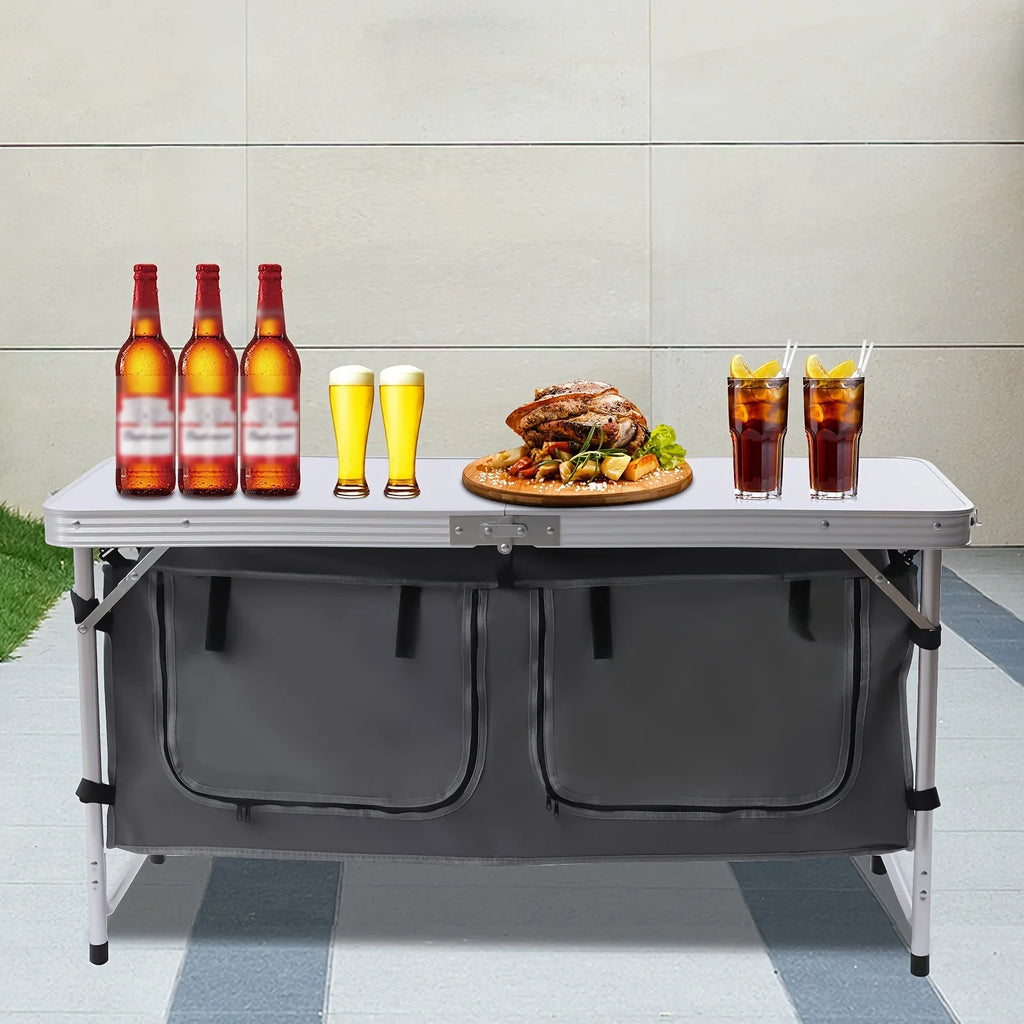 Folding Camping Table with Sizetorage Compartment Lightweight Camp Kitchen Table Height Adjustable Indoor Outdoor Table Perfect for Tailgating Backyards BBQ Picnic