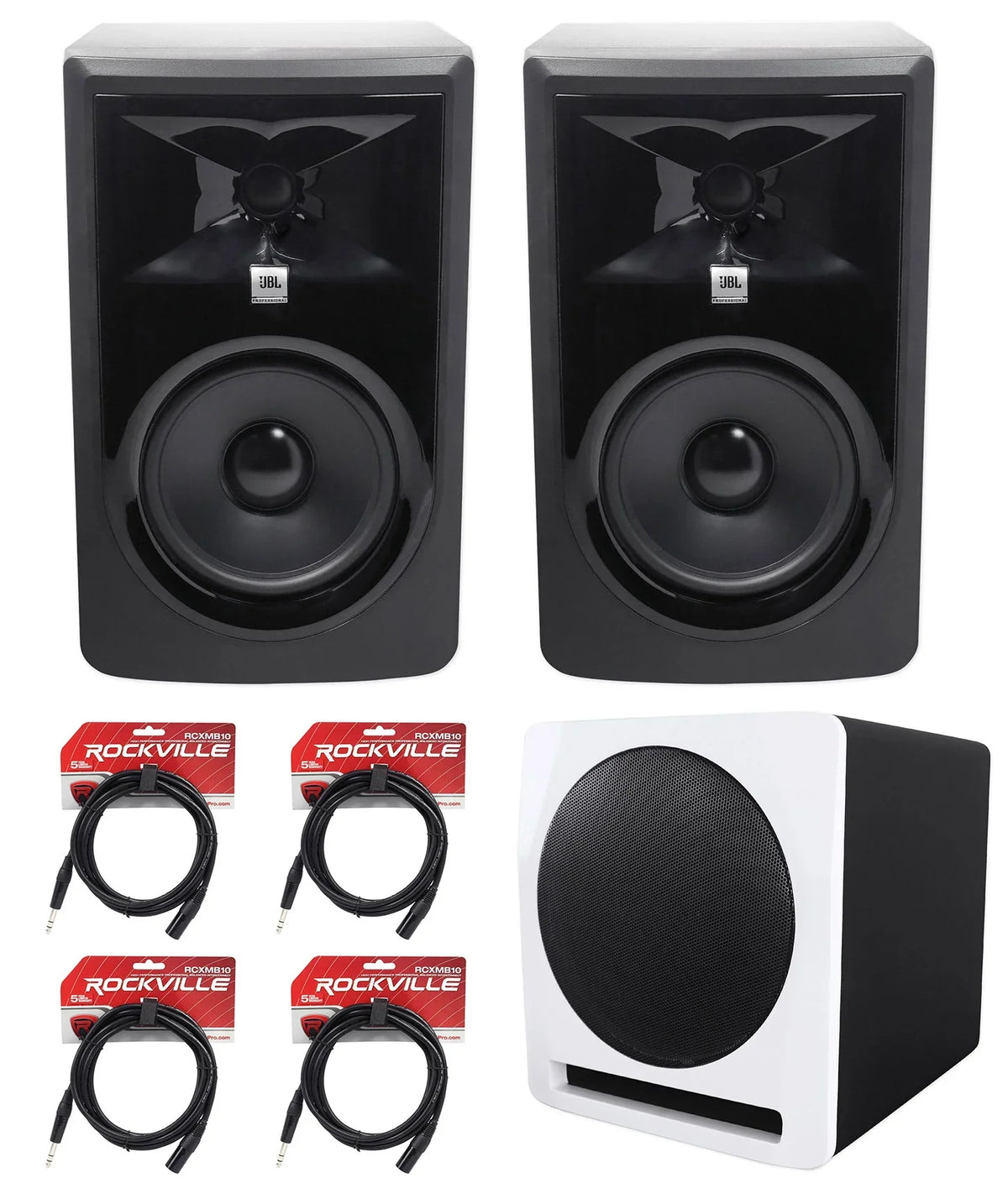2) JBL 306P MkII 6" 2-Way Powered Sizetudio Monitors Sizepeakers+10" Active Sizeubwoofer