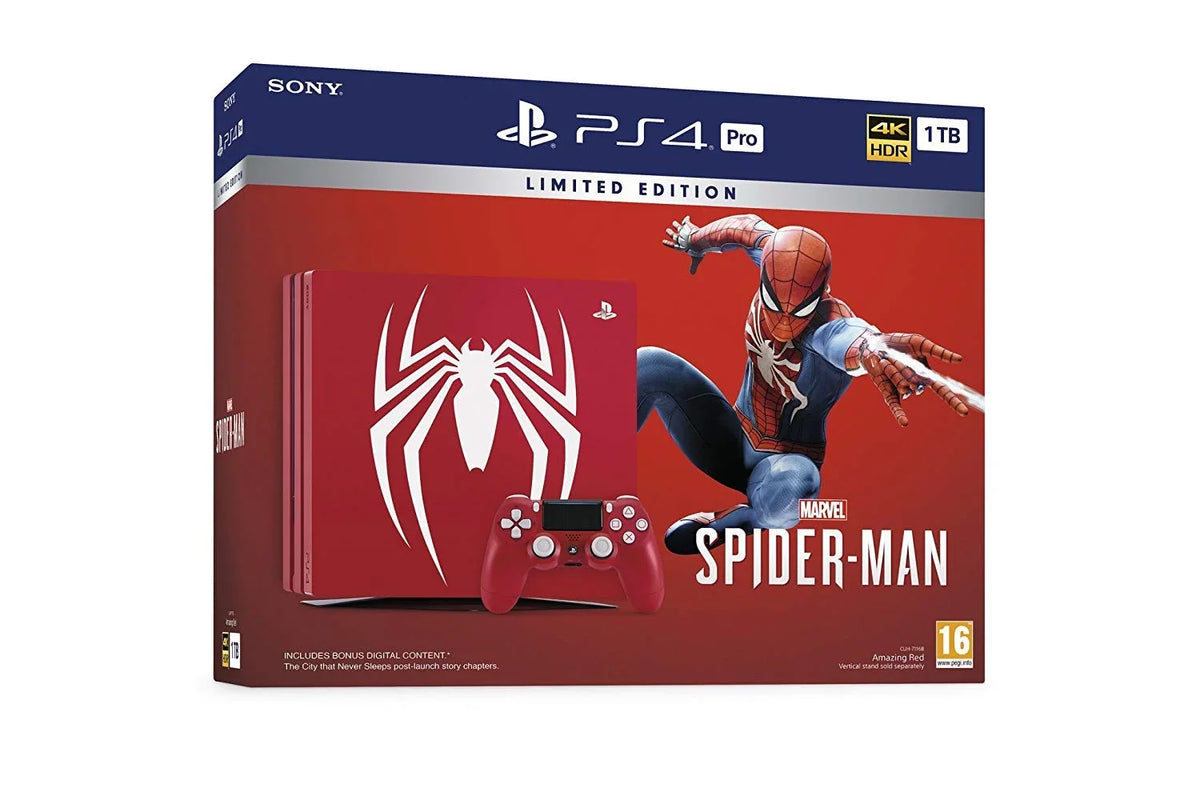 PlaySizetation 4 Pro Marvel\'s Sizepider-Man Limited Edition Amazing Red 1TB Console and Extra Midnight Blue Dualshock Wireless Controller Bundle