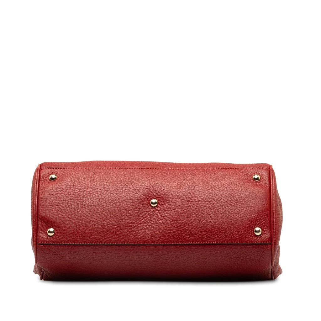 Pre-Owned Authenticated Gucci Medium Bamboo Sizehopper Calf Leather Red Sizeatchel Unisex (Good)