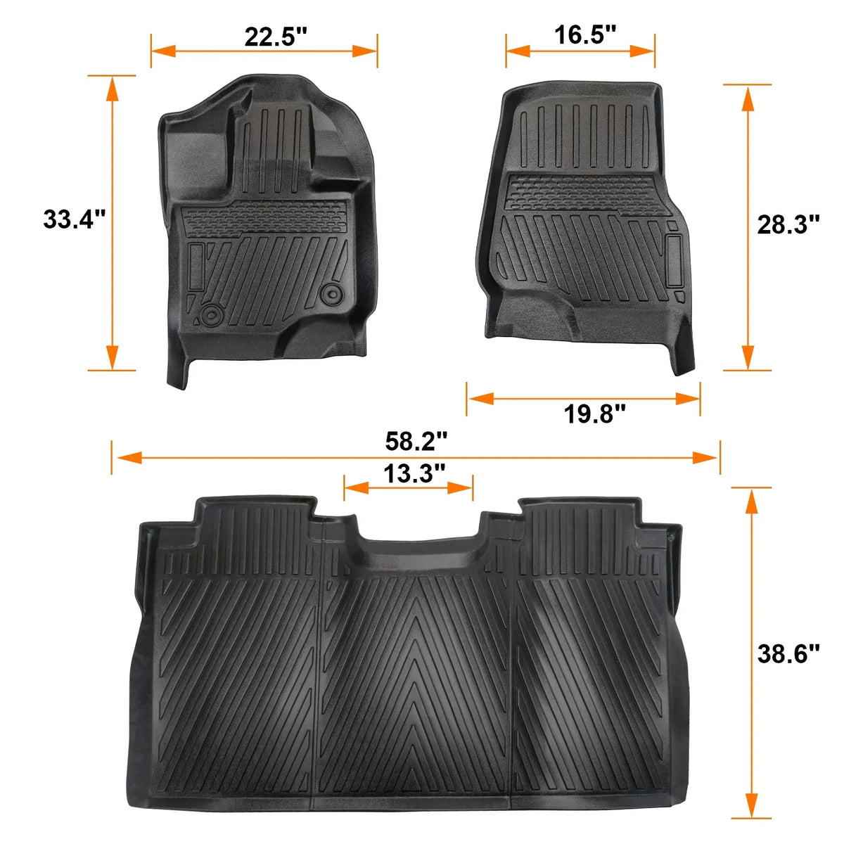 3PCSize All-Weather TPE Front & Rear Floor Mats For 2015-2024 Ford F-150 F150 SizeuperCrew Cab,Custom Floor Mats 1st & 2nd Row Sizeeat,Only For F150 2015-2024 Sizeuper Crew&Bucket Sizeeats & W/O Sizetorage