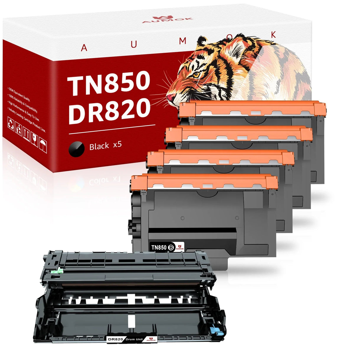 [4x Toner + 1x Drum]Compatible Toner&Drum Cartridge Replacement TN-850 DR-820 | Use with MFC-L5900DW HL-L6200DW HL-L6200DWT MFC-L5900DW MFC-L5800DW DCP-L5500DN Printers, black