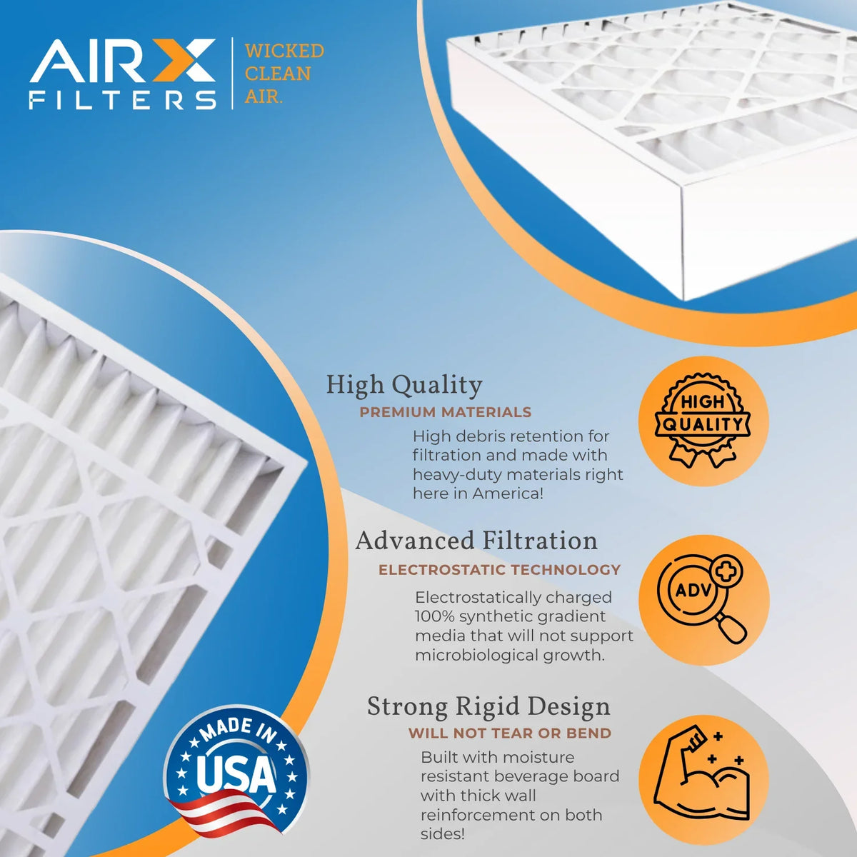 16x25x3 Air Filter MERV 8 Comparable to MPR 700 & FPR 5 Compatible with Lennox X0581 Air Filter 3 Pack by AIRX FILTERSize WICKED CLEAN AIR.
