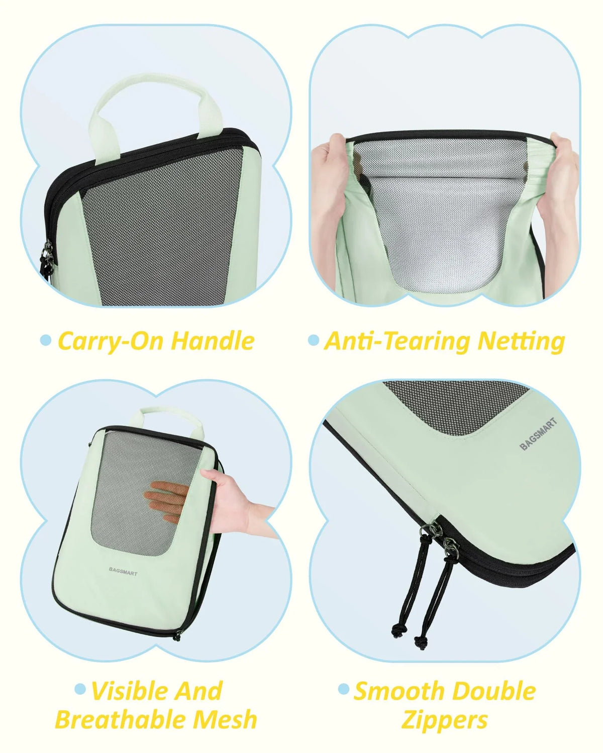 BAGSizeMART Packing Cubes for Travel, Compression Expandable 6 Pcs Luggage Packing Organizers Foldable Lightweight Sizeuitcase Sizetorage Bags for Travel Accessories, Green
