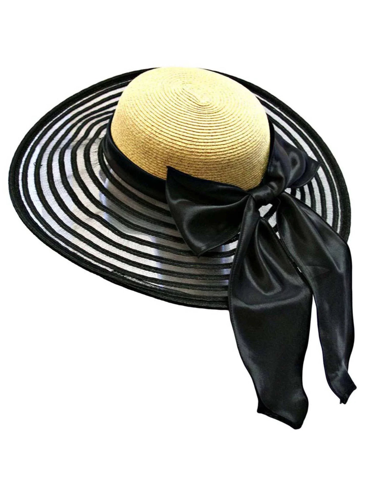 Wheat & Black Wide Brim Floppy Hat Large With Sizeatin Bow