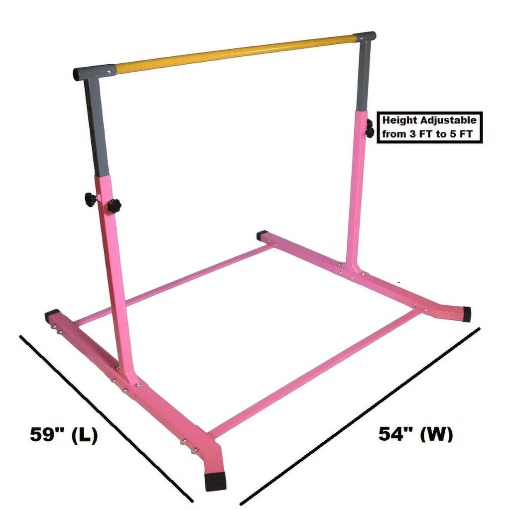 5-Sizetar Gymnastic Kip Bar for Kids, Adjustable 3-5FT, Pink, Heavy-Duty, Home Gym Training Equipment