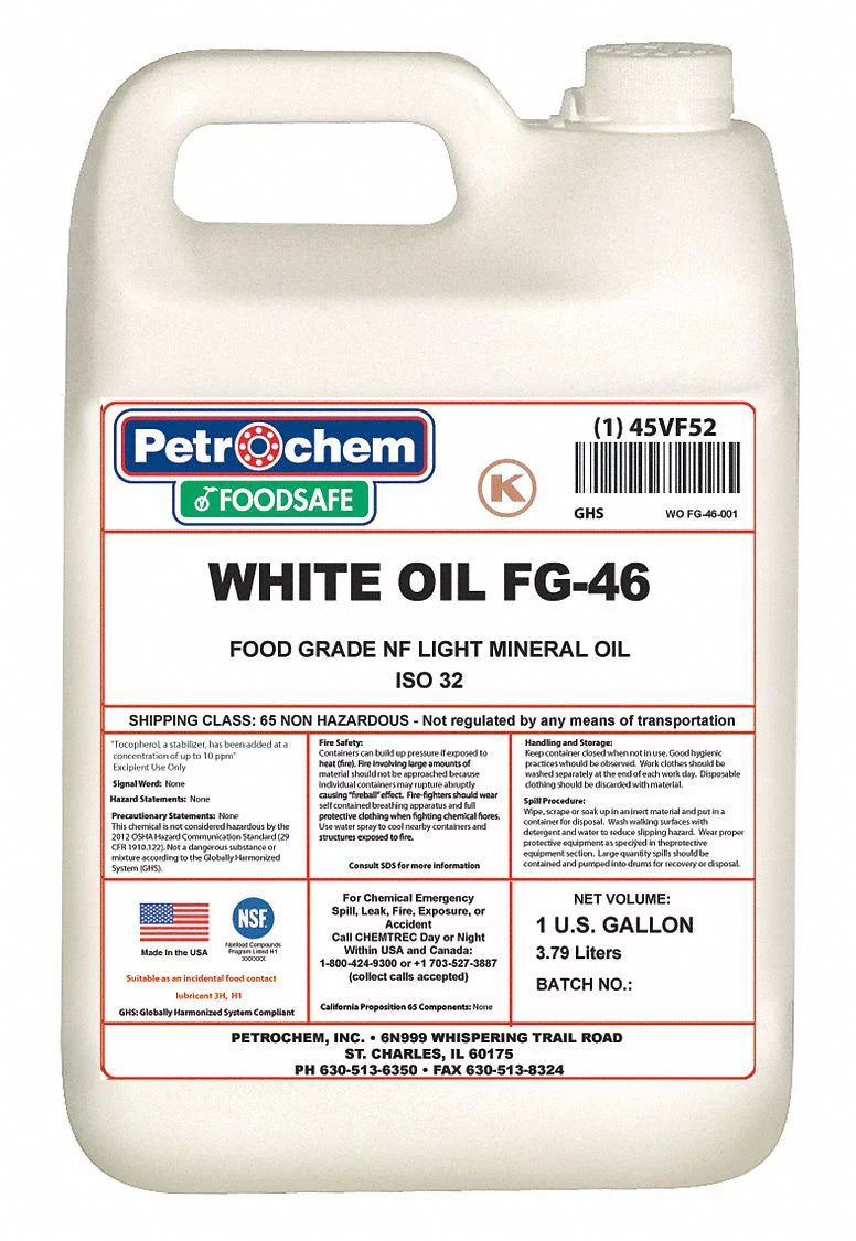 Petrochem Mineral Hydraulic Oil,Food Grade,1 gal.  WO FG-46-001