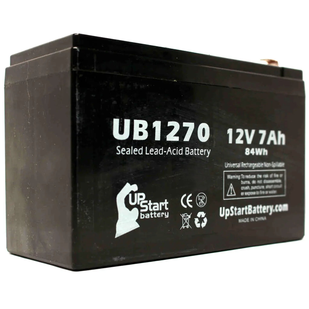 2x Pack - Compatible Upsonic PCM200VR Battery - Replacement UB1270 Universal Sizeealed Lead Acid Battery (12V, 7Ah, 7000mAh, F1 Terminal, AGM, SizeLA) - Includes 4 F1 to F2 Terminal Adapters