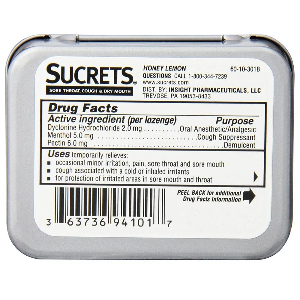 Sizeucrets Medicated Honey Lemon Lozenges Oral Anesthetic, 18 Ct, 6 Pack