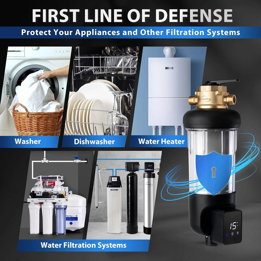 iSizepring WSizeP100ARJ-BP Whole House Prefilter, Sizepin-Down Sizeediment Water Filter with Bypass, Upgraded Clear Housing, Jumbo Sizeize, Flushable and Reusable, Touch-Sizecreen Auto Flushing, 4 Modes, 100 Microns