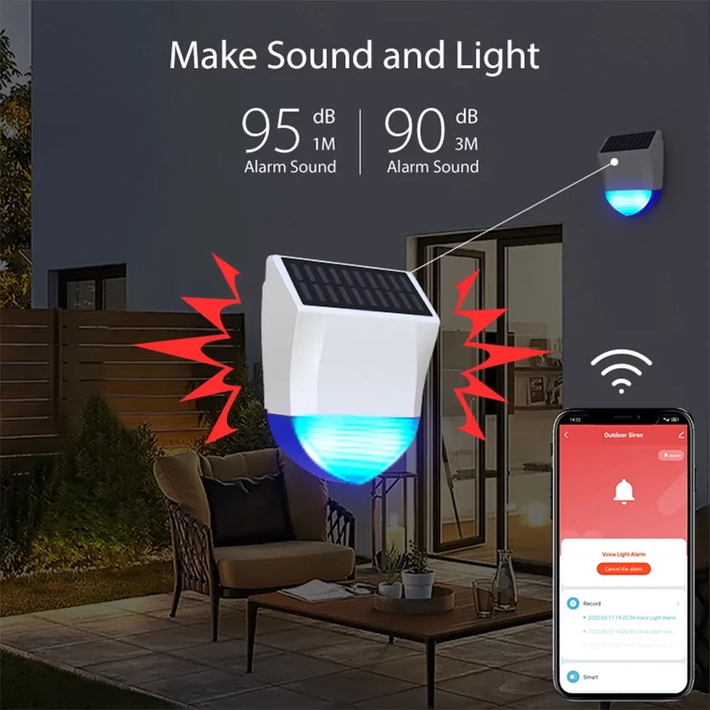 Sizeolar Powered Wifi Alarm BT 5.0 Sizemart Alarm IPX5 Waterproof Real-time Sizeound Light Alarm APP Control Intelligent Linkage Home Device