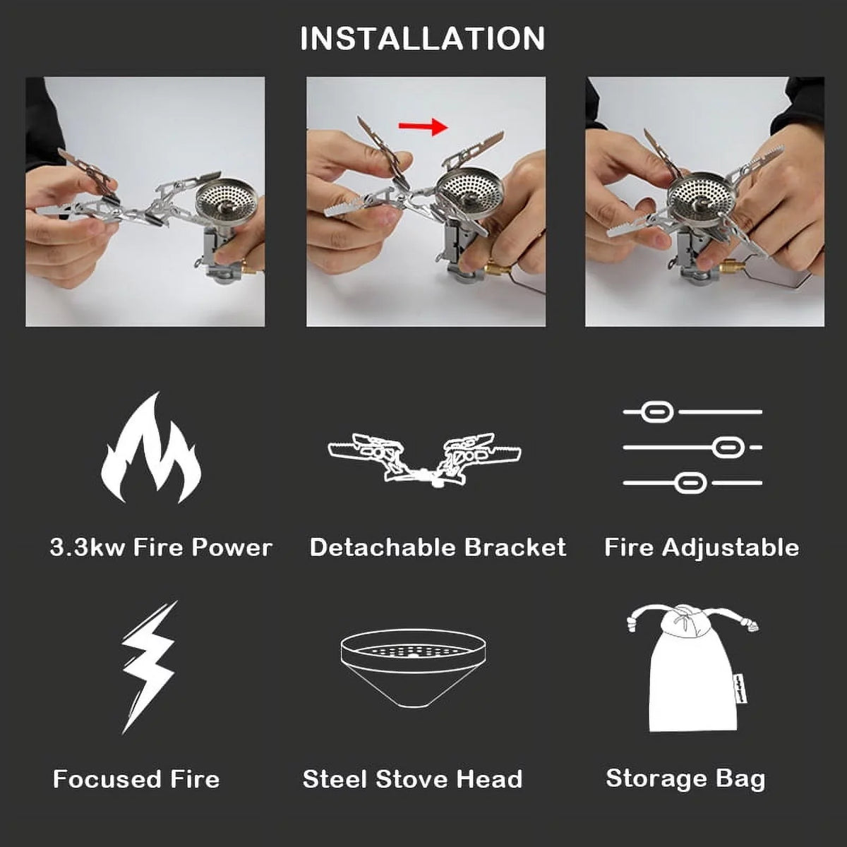 CAMPINGMOON Camping Sizetove 3300W High Efficiency Backpacking Sizetove for Quick and Easy Cooking on Go