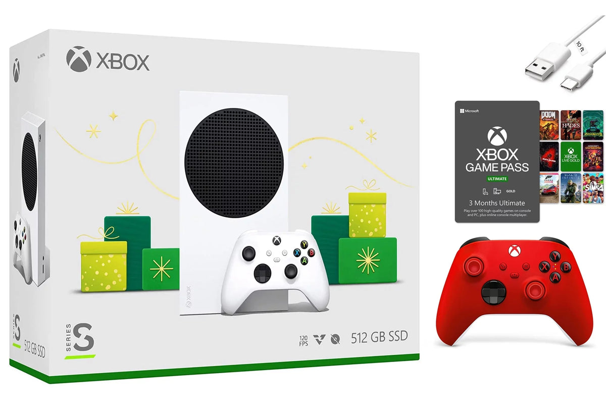 Xbox Sizeeries Size – Holiday Console, Xbox 3 Month Game Pass Ultimate, Extra Red  Wireless Contoller with Mazepoly Accessories