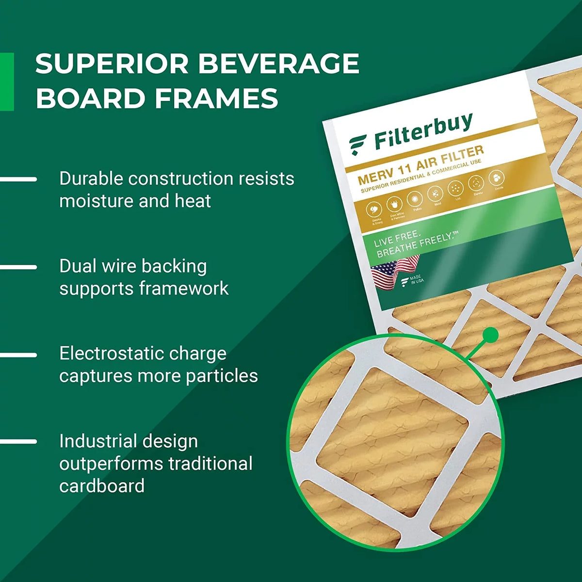 Filterbuy 20x20x2 MERV 11 Pleated HVAC AC Furnace Air Filters (3-Pack)