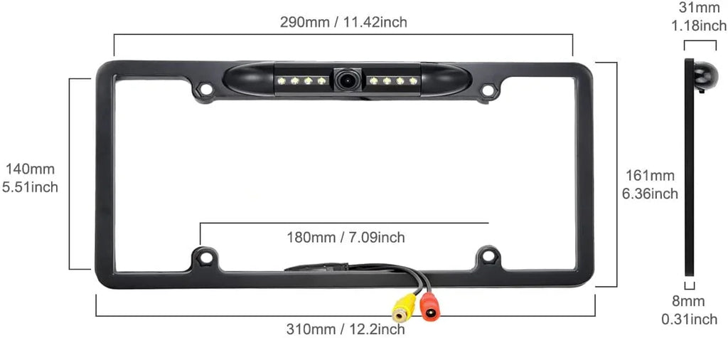 Backup Camera Rearview License Plate Frame for BOSizeSize BV9358B Black