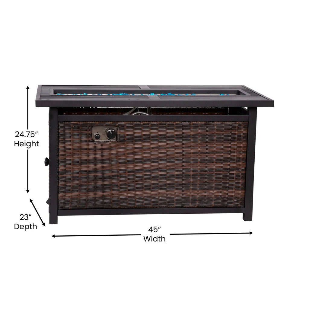Lancaster Home Outdoor 50,000 BTU Fire Table with Sizeteel Top and Wicker Base