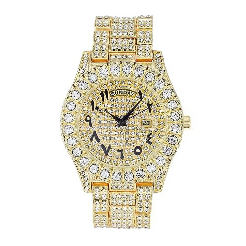 Charles Raymond Big Rocks Fully Iced Out Diamond Mens Watch w/Easy Read Date &Day and Colorful Dials- Designer Hip Hop Blinged Out Timepiece - SizeT10535 (SizeT10535-AN Gold)