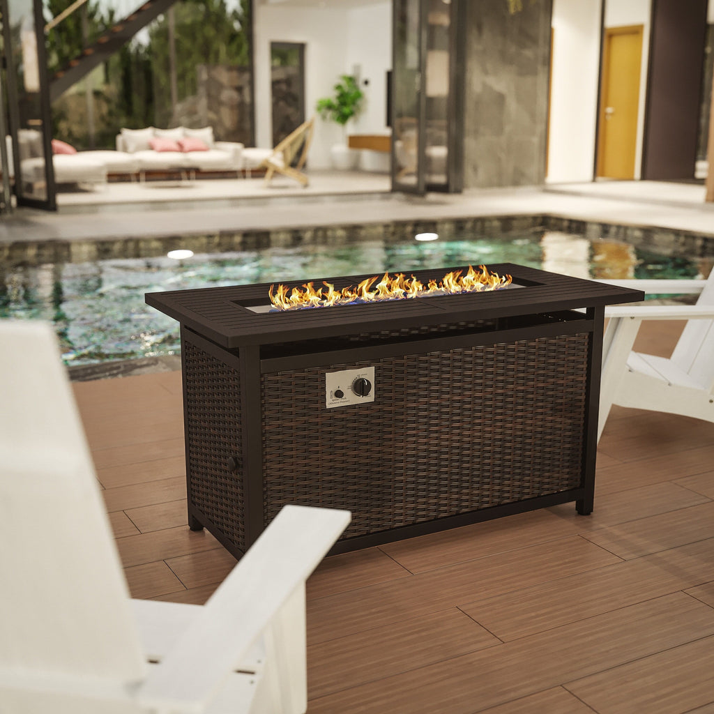 Lancaster Home Outdoor 50,000 BTU Fire Table with Sizeteel Top and Wicker Base