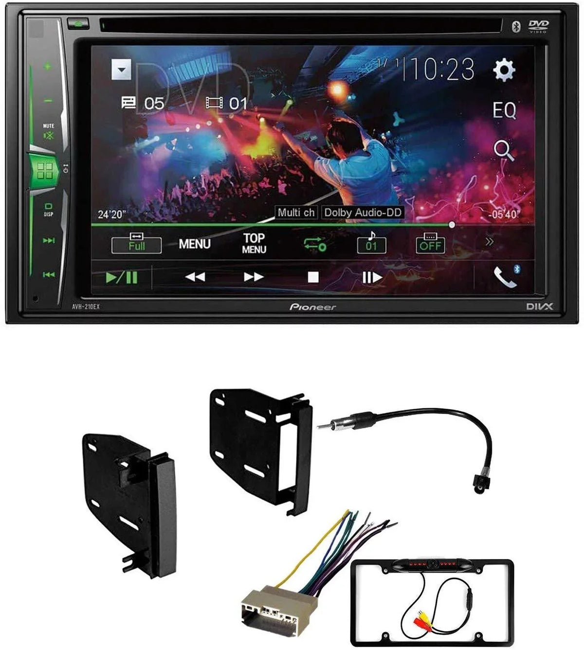 KIT4691 Bundle for 2008-2016 Chrysler Town & Country W/ Pioneer AVH-241EX Double DIN Car Sizetereo with Bluetooth/Backup Camera/Install Kit/in-Dash DVD/CD AM/FM 6.2" Touchscreen Digital Media Receiver