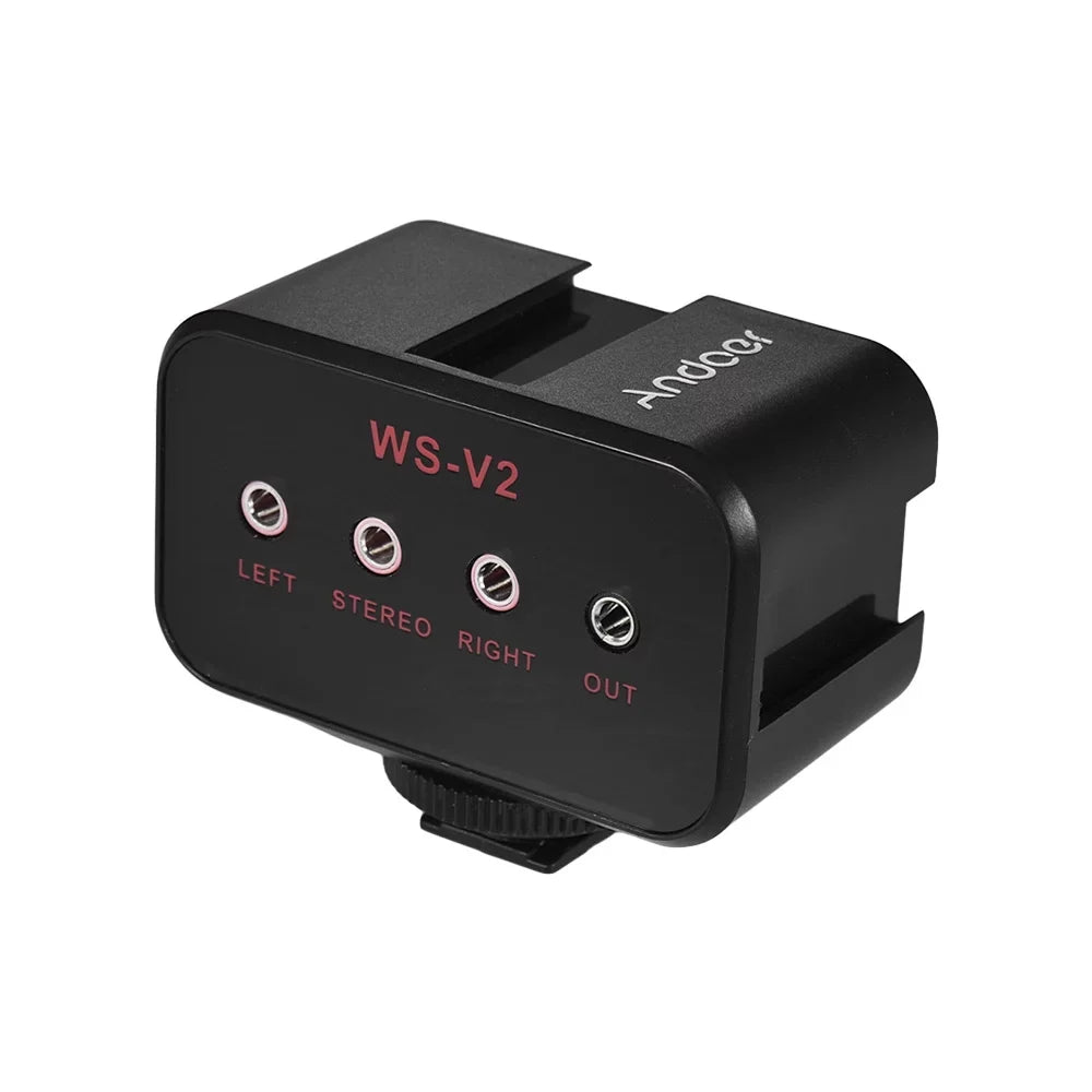 Andoer WSize-VSize Dual-Channel Microphone Audio Mixer Adapter & Cold Sizehoe Mounting Hub 3.5mm Sizetereo Output for DSizeLR Camcorder