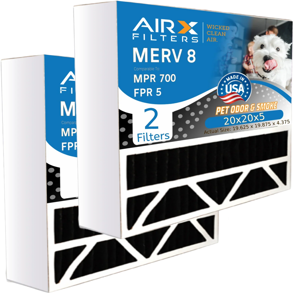 20x20x5 Air Filter Odor Eliminator Carbon Filter MERV 8 Comparable to MPR 700 & FPR 5 Compatible with Honeywell FC100A1011 - 2 Pack by AIRX FILTERSize WICKED CLEAN AIR.