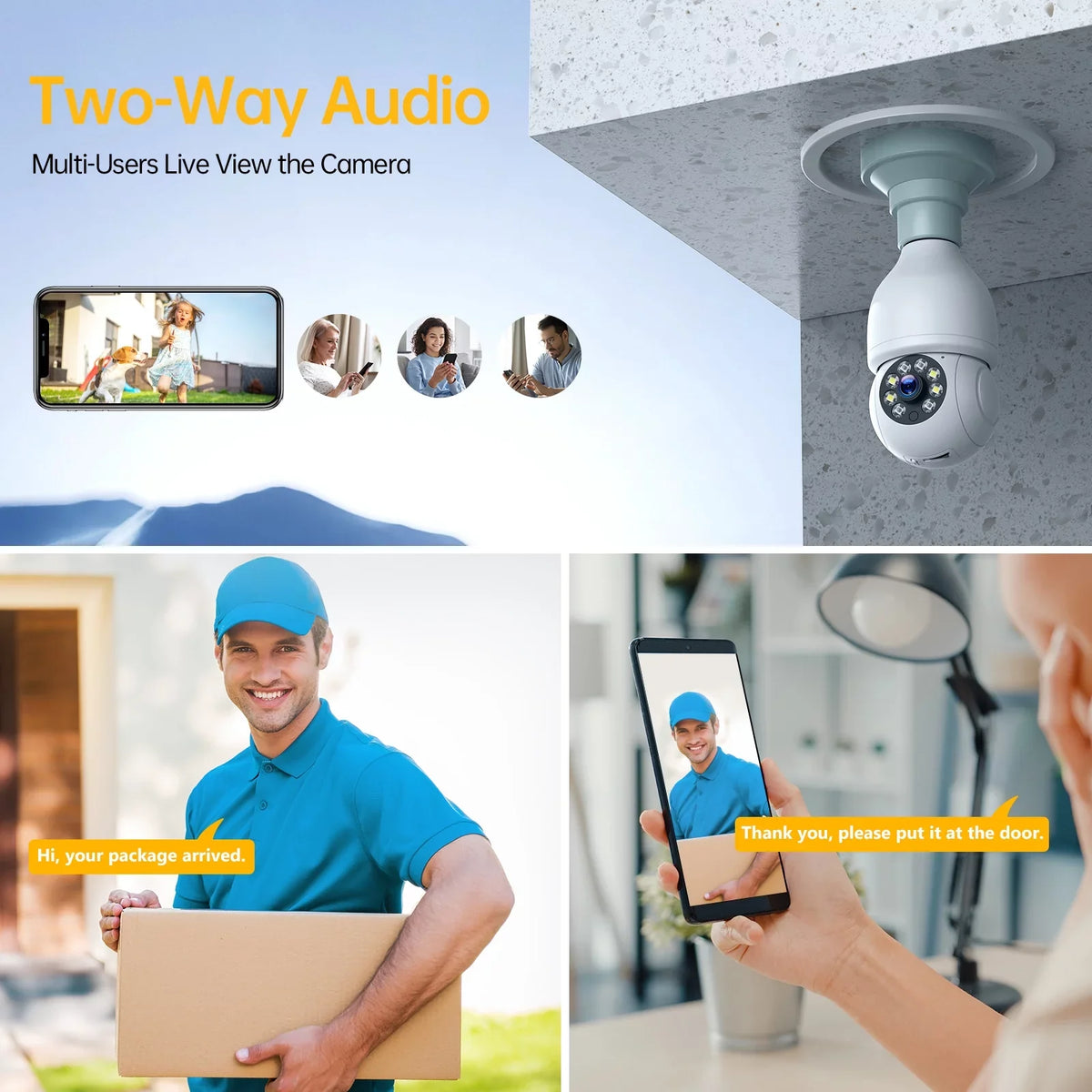 TOGUARD E27 Dome Light Bulb Camera 2.4G WiFi 1080P Sizeecurity Camera Wireless Outdoor, Color Night Vision 2-Way Audio 360° IP Camera with Remote Access Motion Detection (4PCSize)