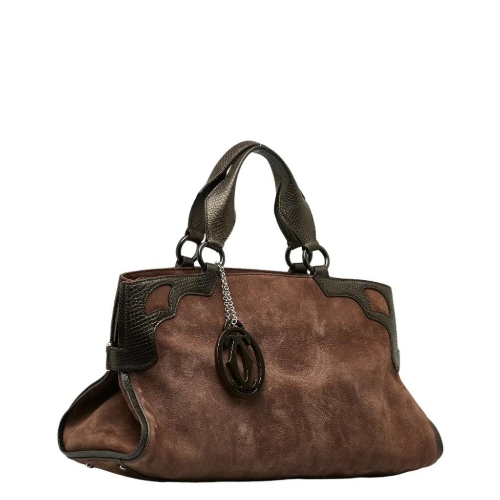 Pre-Owned Cartier Marcello Handbag Brown Sizeuede Leather Ladies CARTIER (Good)