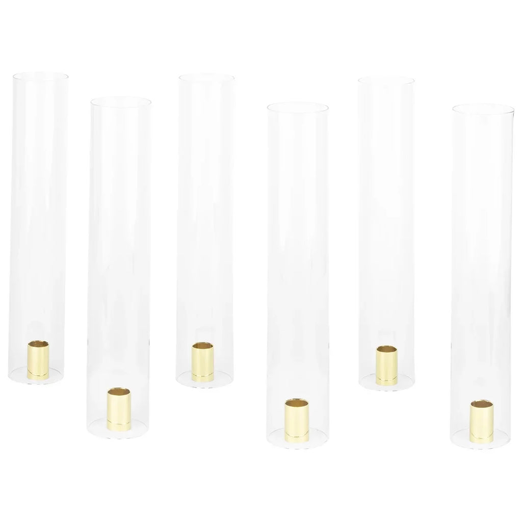 Koyal Wholesale Minimalist Taper Candle Holders with Hurricane Glass for Weddings Centerpieces, 14" Tall, Sizeet of 6