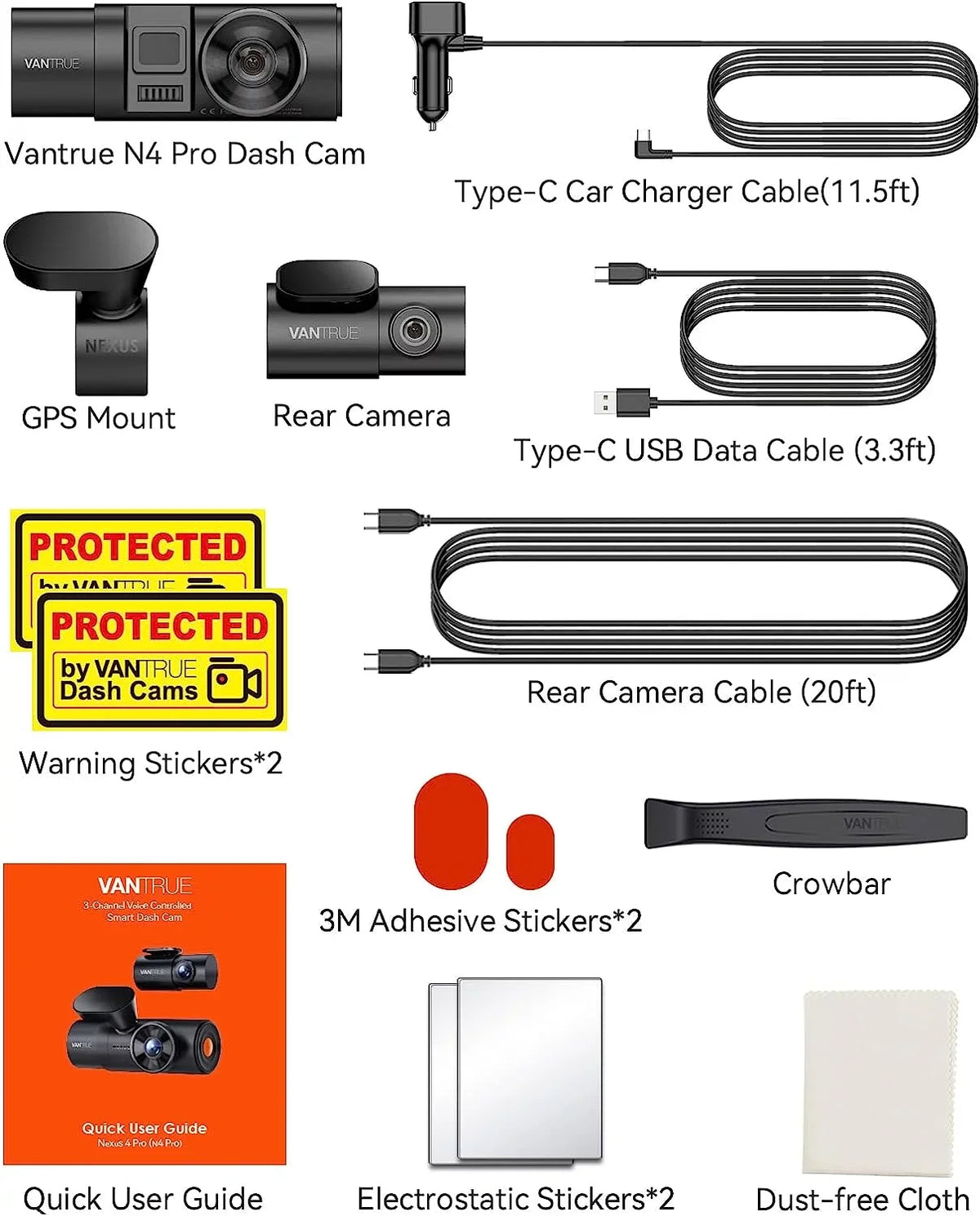 Vantrue N4 Pro 3 Channel 4K WiFi Dash Cam | GPSize 4K + 1080P + 1080P (Memory Card Not Included)