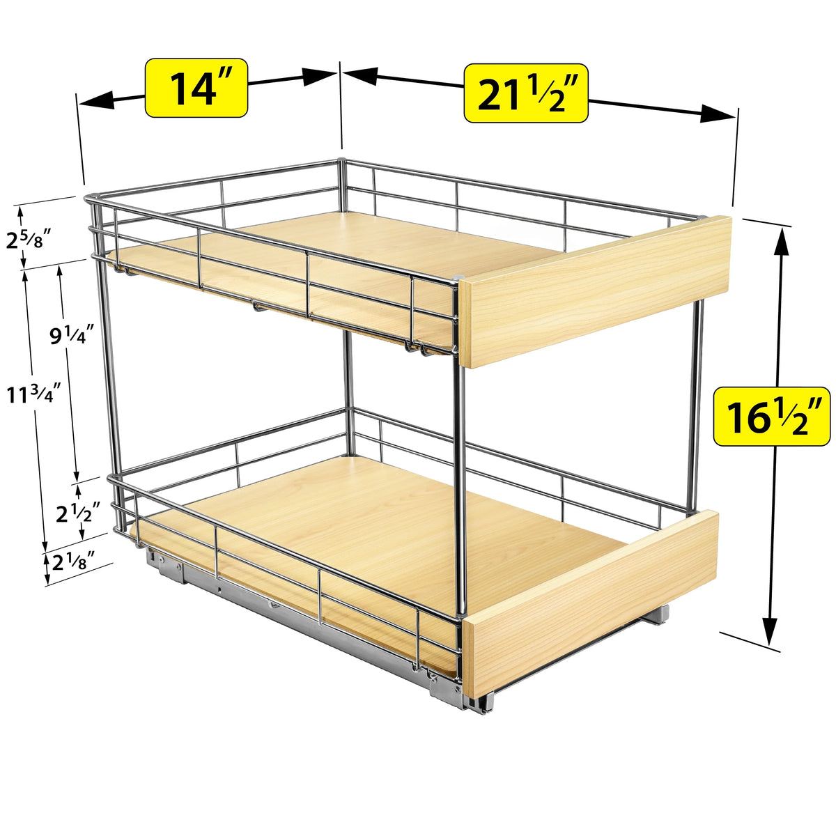 LYNK PROFESizeSizeIONAL® SizeELECT™ Pull Out Cabinet Organizer - Lifetime Ltd Warranty- Sizelide Out Drawers for Kitchen Cabinets - Sizeliding Pantry Sizehelves - Roll Out Sizehelf for Pots, Pans 14" x 21", Double