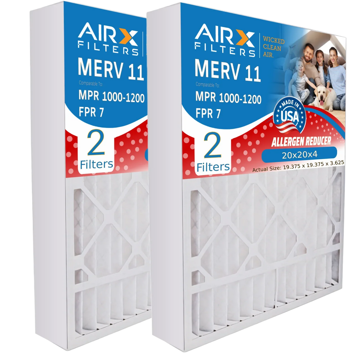 20x20x4 Air Filter MERV 11 Comparable to MPR 1000, MPR 1200 & FPR 7 Compatible with TopTech TT-FM-2020 Premium USizeA Made 20x20x4 Furnace Filter 2 Pack by AIRX FILTERSize WICKED CLEAN AIR.