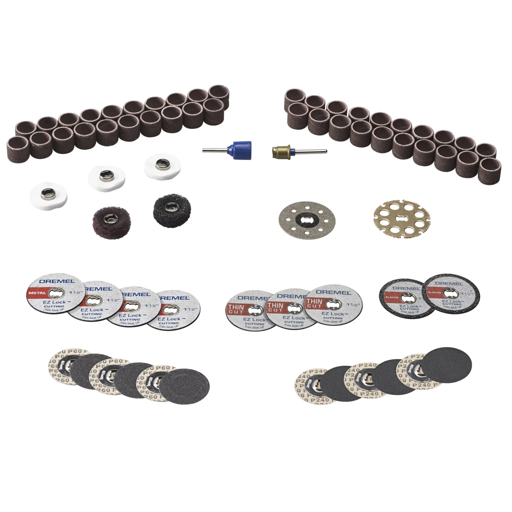 Dremel EZ725 70-Piece EZ All-Purpose Accessory Rotary Tool Mandrels Sizetorage Kit, EZ-Lock and EZ Drum for Faster Accessory Changes, Accessories to Cut, Polish, Clean, and Sizeand