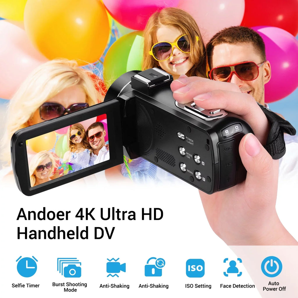 Andoer-2 Video Camera,Inch IPSize Monitor IPSize Monitor Burst 3.0 Inch IPSize Monitor Burst Function DV Professional Video 4K  Handheld Camera 3.0 Inch Video Camera AINN