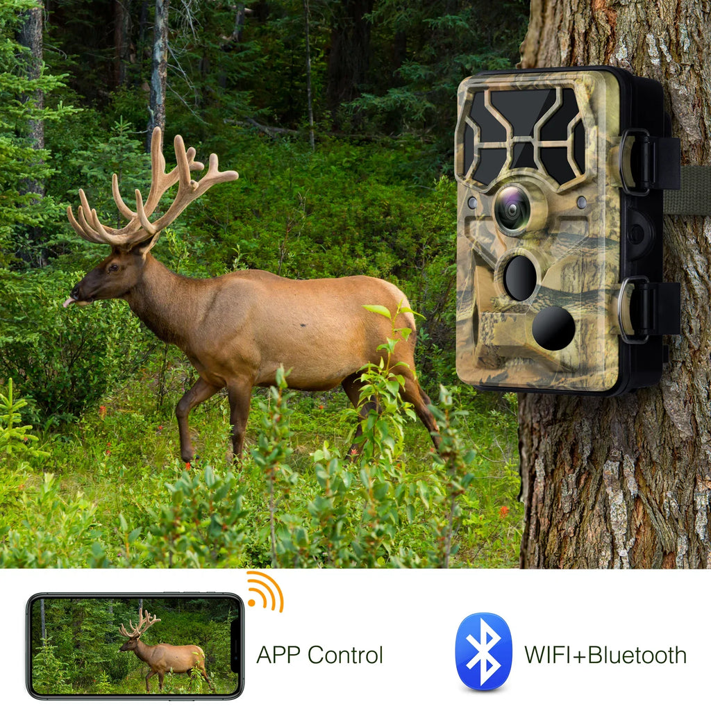 TOGUARD Trail Camera with SizeD Card WiFi Bluetooth 20MP 1296P Game Camera with 3PIR Night Vision Waterproof IP66 Motion Detection 120° Wide Angle Trail Cam for Hunting Wildlife Monitoring
