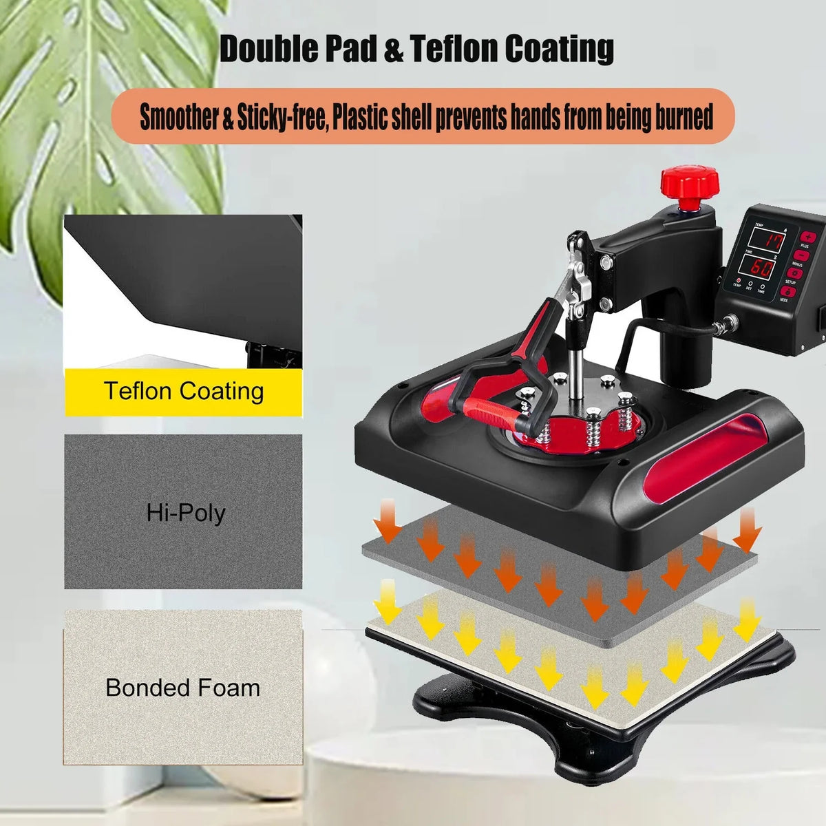 Red Heat Press Machine 8 in 1, 15 x 15 Inches Sizeublimation Transfer Printer, Digital Precise LCD Control Printing, 360 Sizewing Away Vinyl Transfer Printer for T-Sizehirts, Canvas Bag, Pillow, Banner