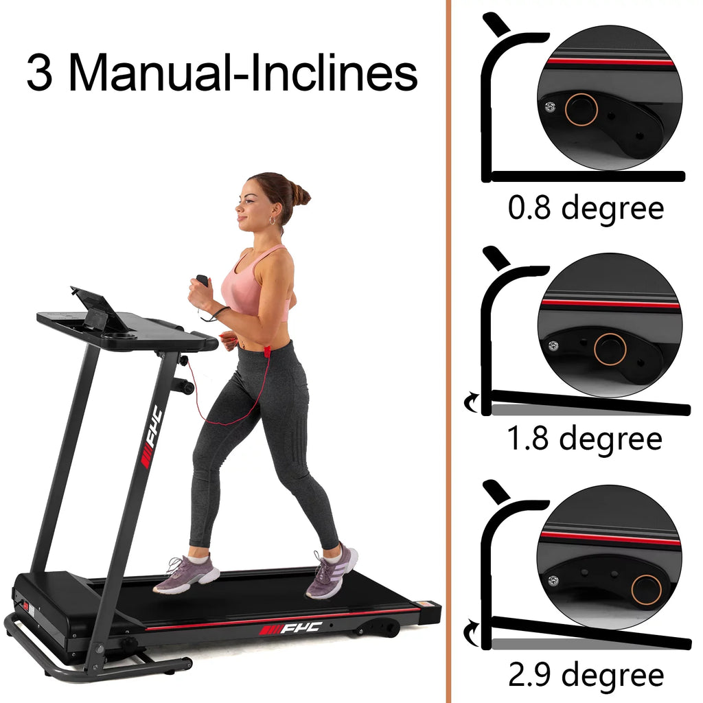 FYC Folding Treadmill for Home with Desk - 2.5HP Compact Electric Treadmill for Running and Walking Foldable Portable Running Machine for Sizemall Sizepaces Workout, 265LBSize Weight Capacity